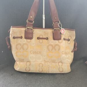 Coach Stagecoach Sateen Champagne Satin embroidered Horse Carriage Pleated Tote